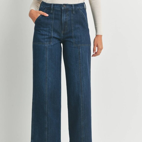 NWT JUST BLACK DENIM DK Seamed Utility Straight Jeans High-Rise Fit Size 26 - Picture 2 of 4